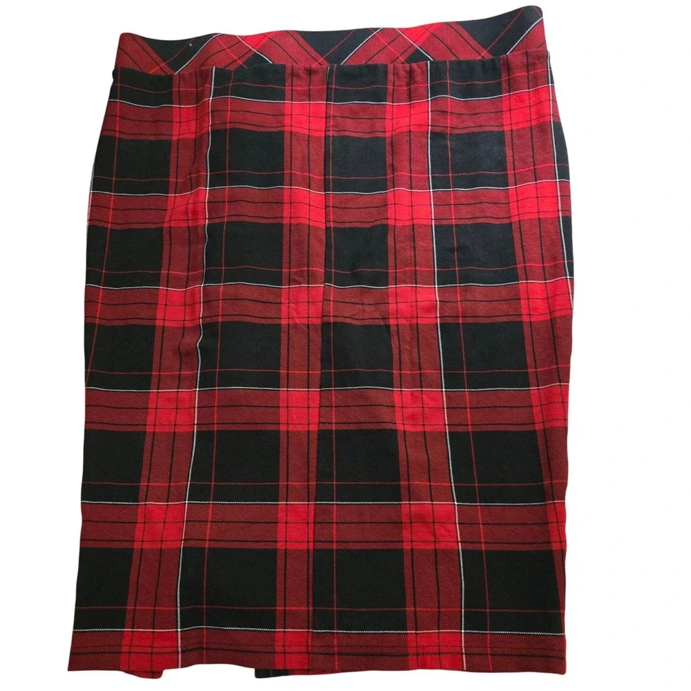 Torrid Goth Punk Red Black Plaid Lace Up Grommet Slit Pencil Skirt  2XL Grunge